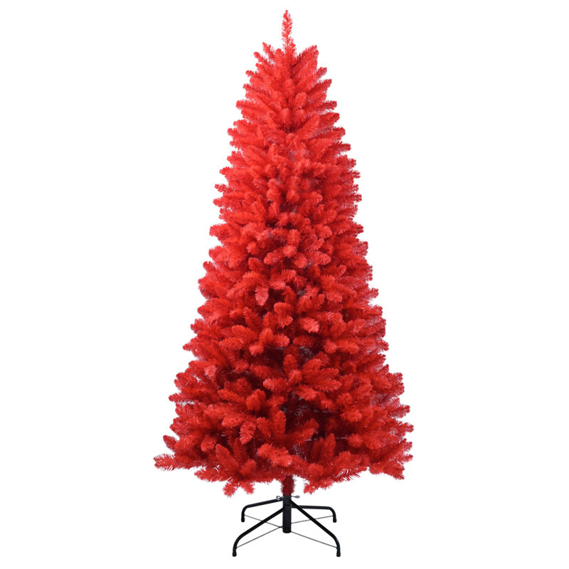 Arbre de Noël rouge - arbre en PVC rouge pur avec pointes, branches articulées pour une installation facile, support en métal stable, décoration audacieuse des Fêtes