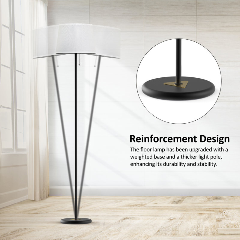Garnon 61.4'' Standing Floor Lamp with 3-Way Dimmable Bulb Included for Living Room, Bedroom, White
