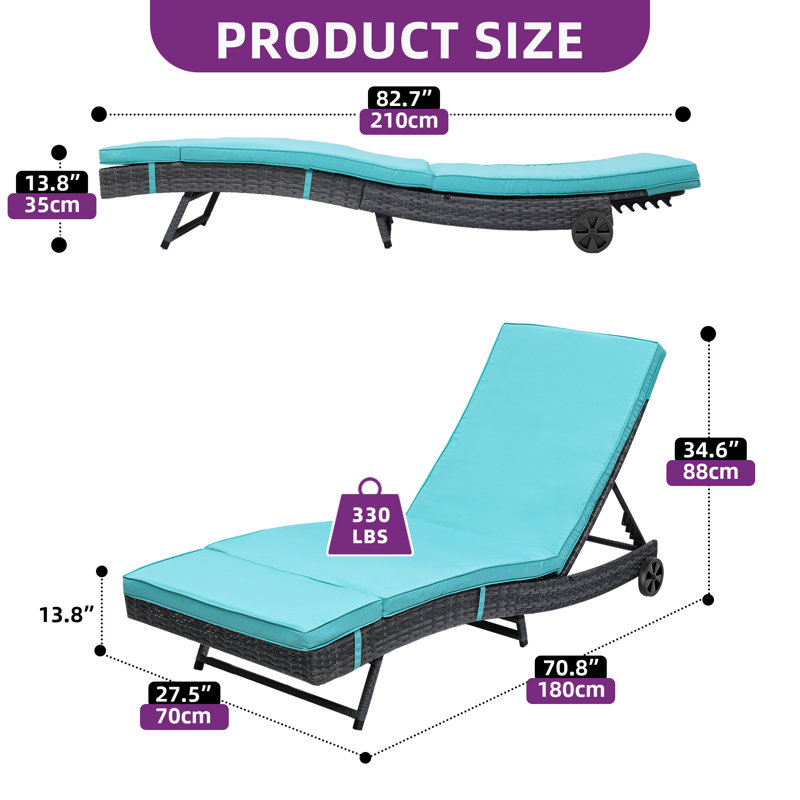 Outdoor Wicker Chaise Lounge, Blue