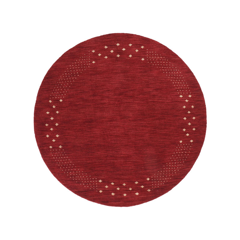 Anley Hand Knotted Loom Wool Eco-Friendly Area Rugs - Round, Red Color, Contemporary Modern Design, High Pile Thick Handmade Anti Skid Area Rugs for Living Room, Bed Room