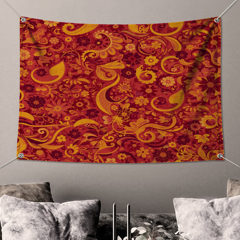 Tapisserie murale «Vibrant Floral Swirls» - Décoration murale florale, 50in H x60in W with 4 Grommets