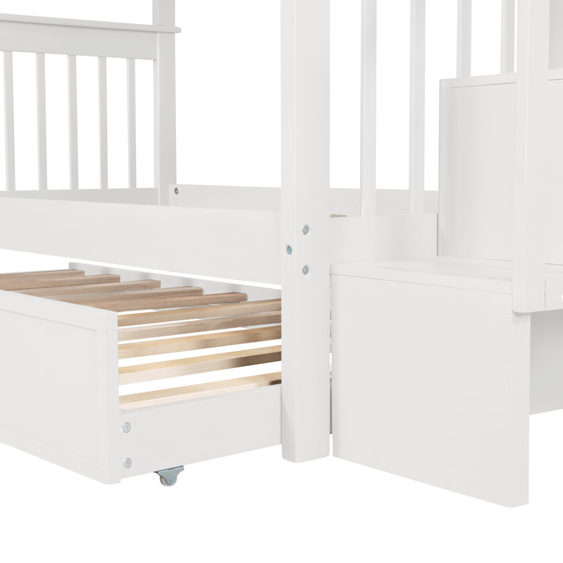 Lit superposé à escalier avec lit gigogne pour chambre à coucher, dortoir et adultes, offrant beaucoup de rangement et une utilisation polyvalente