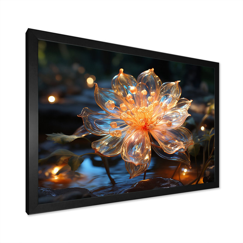 Fleurs de cristal pêche - impression, H 12 po x l 20 po x P 1 po, Cadre photo noir