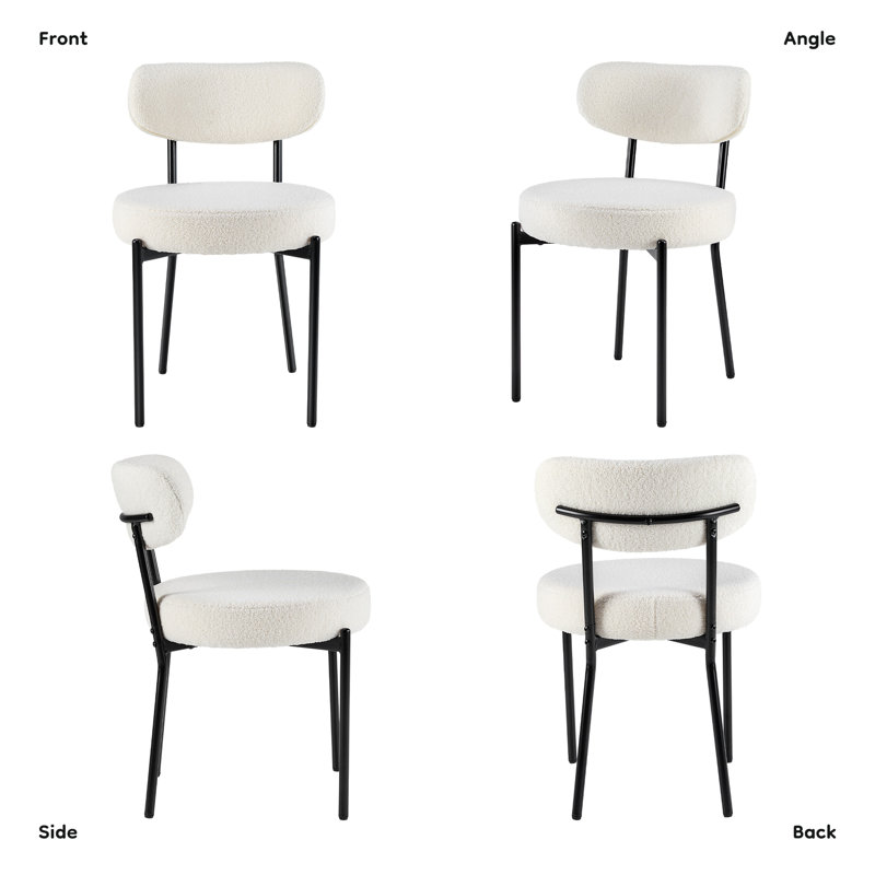 Sherpa Fabric Upholstered Dining Chairs Set With Backrest For Dining Room, Kitchen, Living Room, Includes 8 Chairs, White
