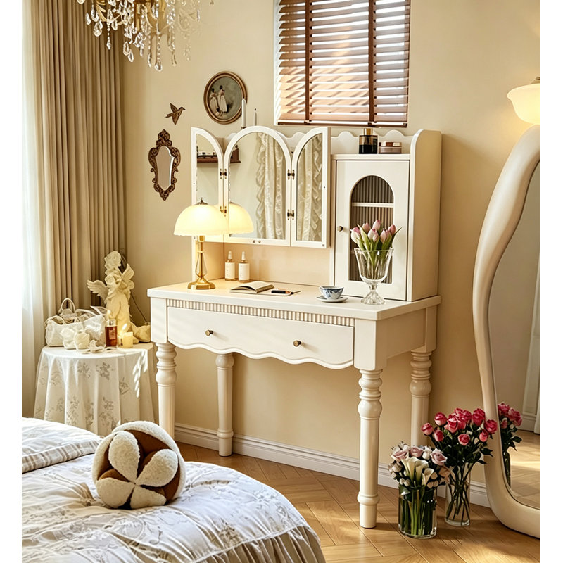 Coiffeuse multifonctionnelle avec tiroir et vitrine