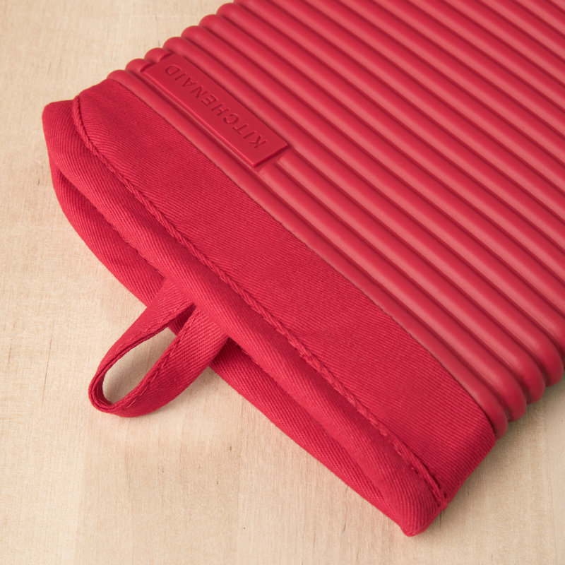 KitchenAid Ribbed Soft Silicone Oven Mitt, Red