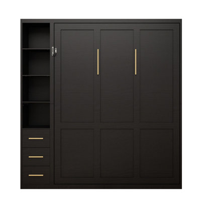 Murphy Bed Queen Size,Murphy Bed with Storage Shelves and Drawers,Wall Bed frame with Automatic Leg for Bedroom Apartment