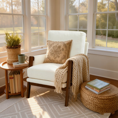 High Back Mid-Century Modern Accent Armchair with Solid Wood Frame and Plush Cushions for Living Room