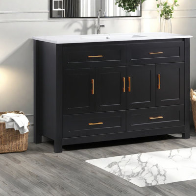 Meuble-lavabo noir en MDF avec lavabo en céramique, rangement de salle de bain moderne