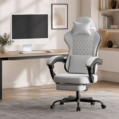 Fauteuil de jeu ergonomique pour PC avec massage, repose-pieds et soutien lombaire pour un confort et une posture améliorés, dossier haut, coloris BLANC/NOIR