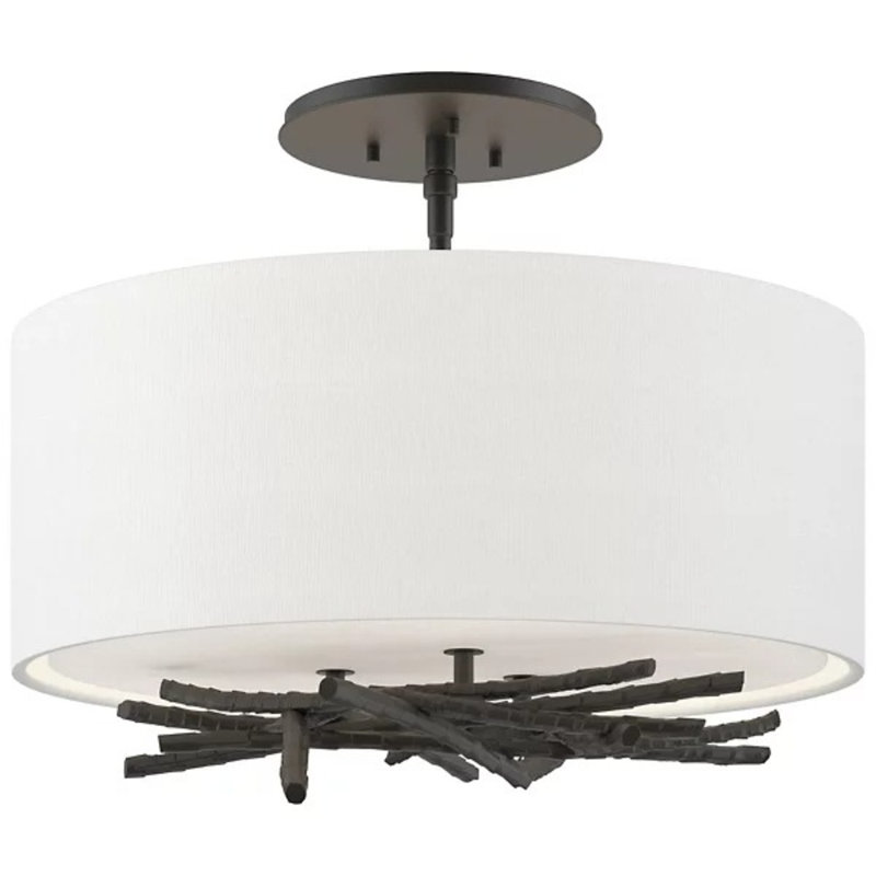 Brindille 3 - Light Semi Flush Mount, Flax, Black