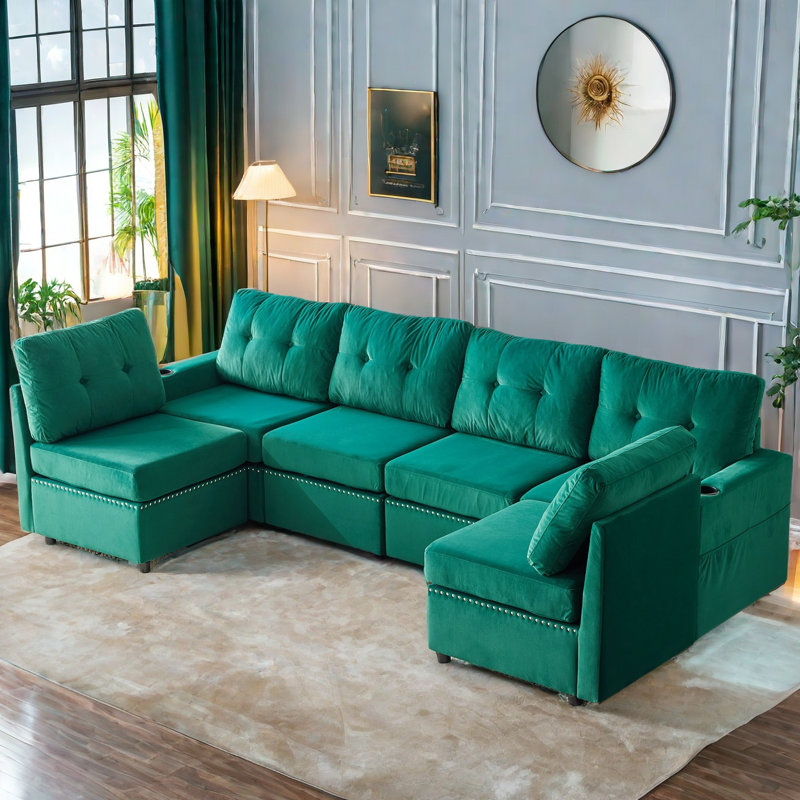 Canapé modulaire avec rangement, Velours vert