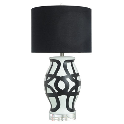 Lorrin Table Lamp - Black and White Finished Ceramic Body with Crystal Base - Black Shade