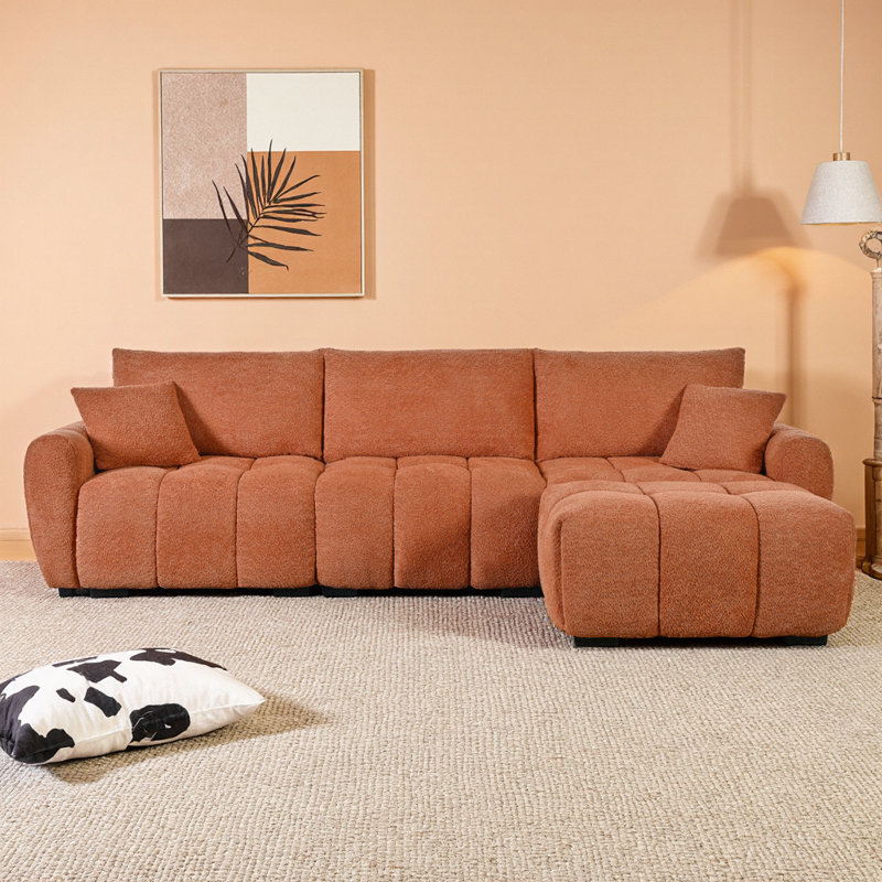 Canapé modulaire en L en forme de L avec tirette, repose-pieds mobile et sièges très larges - crème de 110 po, Orange
