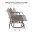 Banc oscillant pour 2 personnes, causeuse double à bascule de patio avec structure en acier thermolaqué pour porche de jardin, brun clair mélangé (chaise berçante)