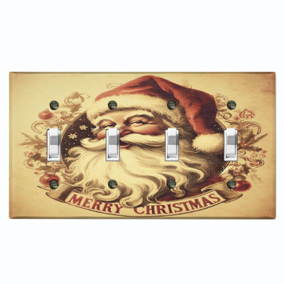 Plaque murale standard à 4 interrupteurs à bascule Merry Christmas Santa Claus Biege
