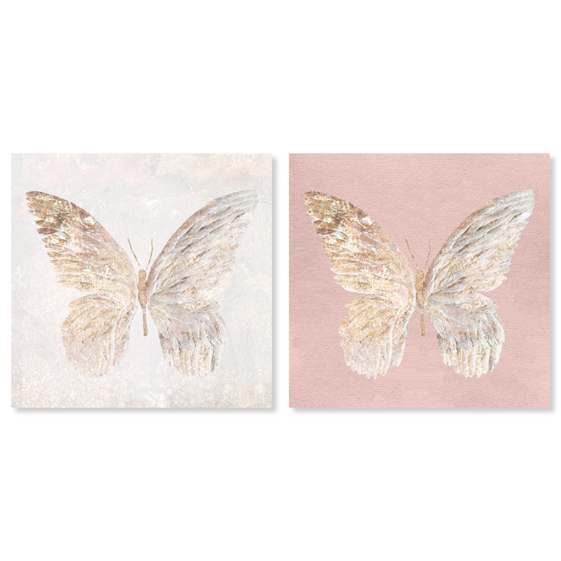 "Butterfly Glimmer" Modern Gold - 2 pièces, impression sur toile tendue, H 24 po x l 24 po