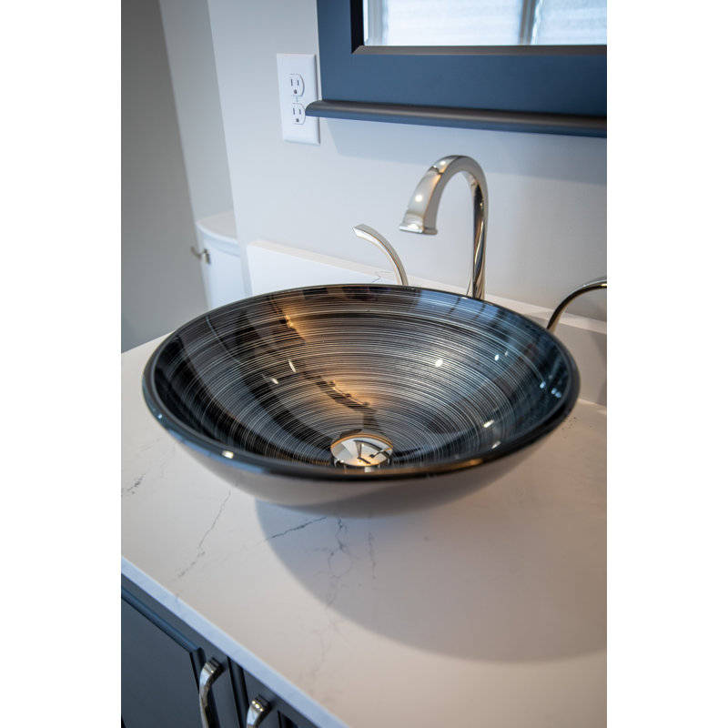 Lavabo de salle de bain vasque circulaire en verre peint à la main, Argent