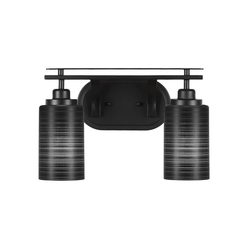 Barre d'éclairage de salle de bain 2 lumières Roderik avec verre matriciel de 4 po, Gris, Noir mat