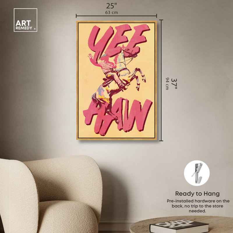 Impression sur toile Yeehaw Cowboy par Art Remedy, H 37 po x l 25 po, Cadre flottant doré