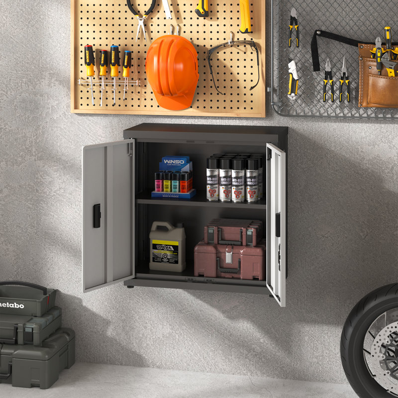 Metal Tool Garage Storage Cabinet With 2 Doors And Lock