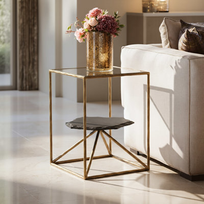  Contemporary 24" Brass Iron Pedestal End Table