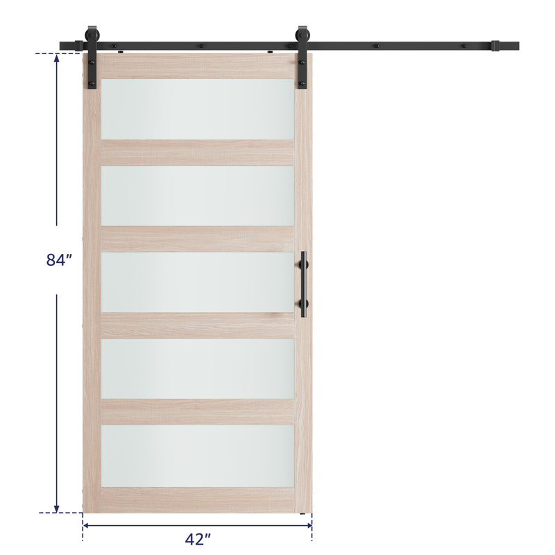 84'' Frosted Glass Barn Door with Installation Hardware Kit, 42" x 84"
