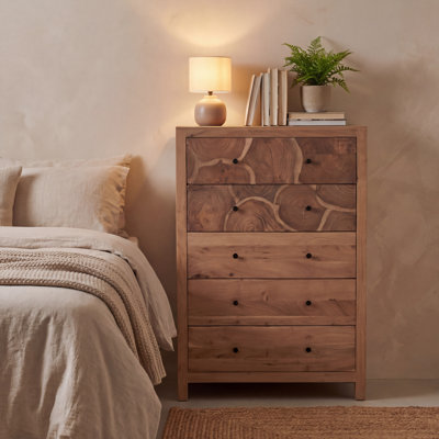 Solid Acacia Wood Tree Trunk 5-Drawer Chest
