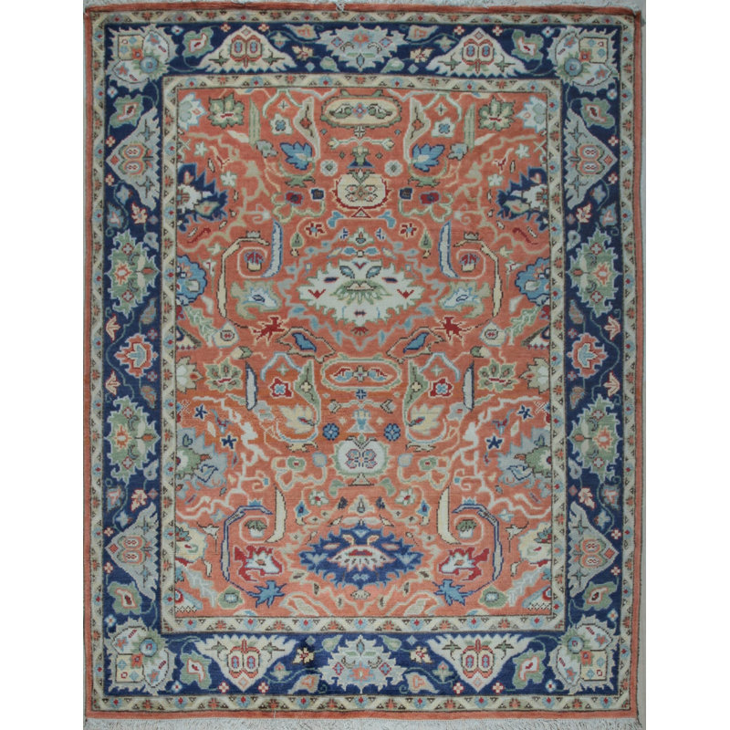 Hand-Knotted Rust Wool Traditional Floral Oushak Area Rug