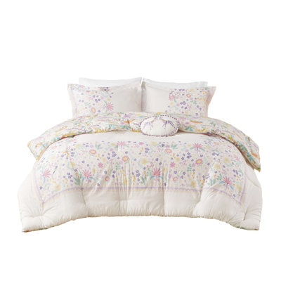 Purple Full/Queen Reversible Floral Cotton Comforter With 4 Pcs And Giraffe Jungle Print - Cotton, Proof, Filling Piece Spot Cleanable