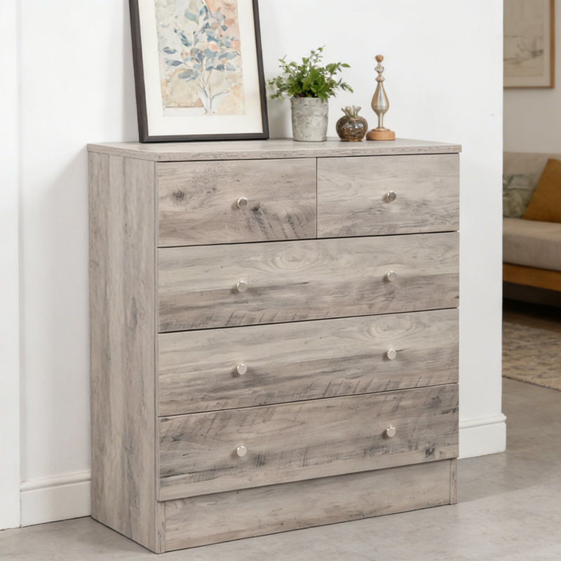 Commode haute 5 tiroirs Rustic Gray