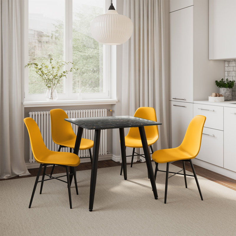 4 -Person Dining Set, Black Marble, Yellow