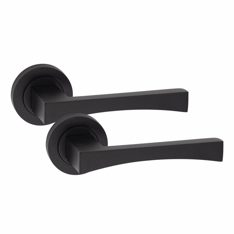  6 Pairs Wave Design Door Handles in Matt Black Finish on Round Rose with 2.5" Tubular Latch - 52mm Diameter