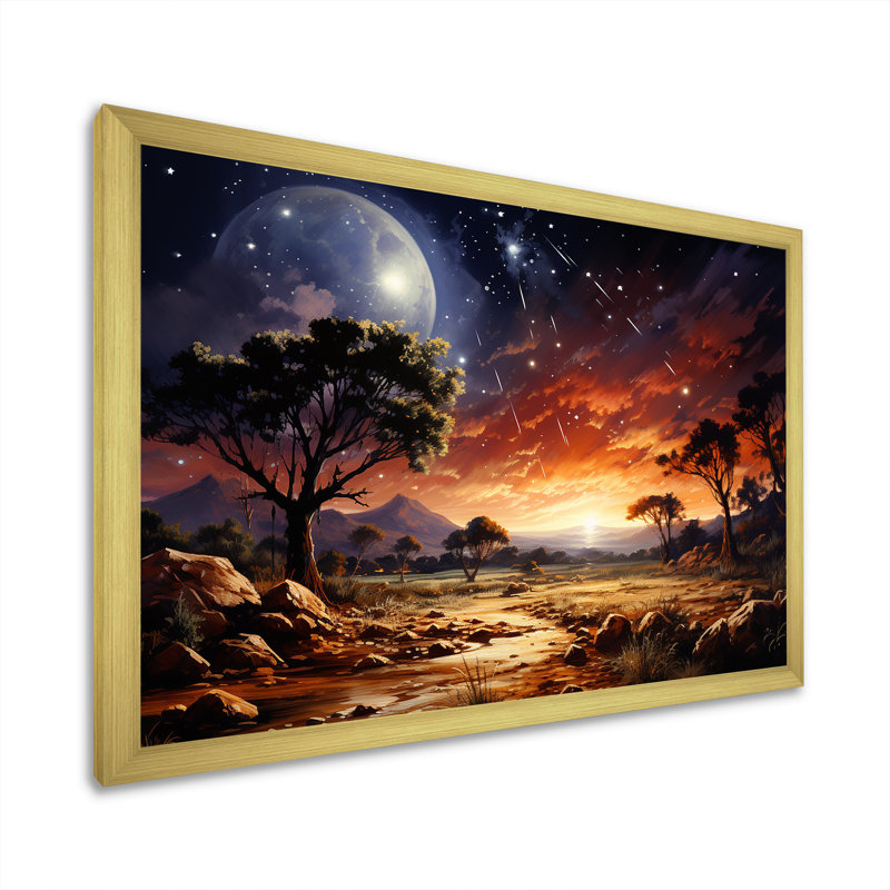 Futur cosmique, lever de soleil sur l'Afrique - Planète spatiale, art mural, Cadre doré à coins fermés