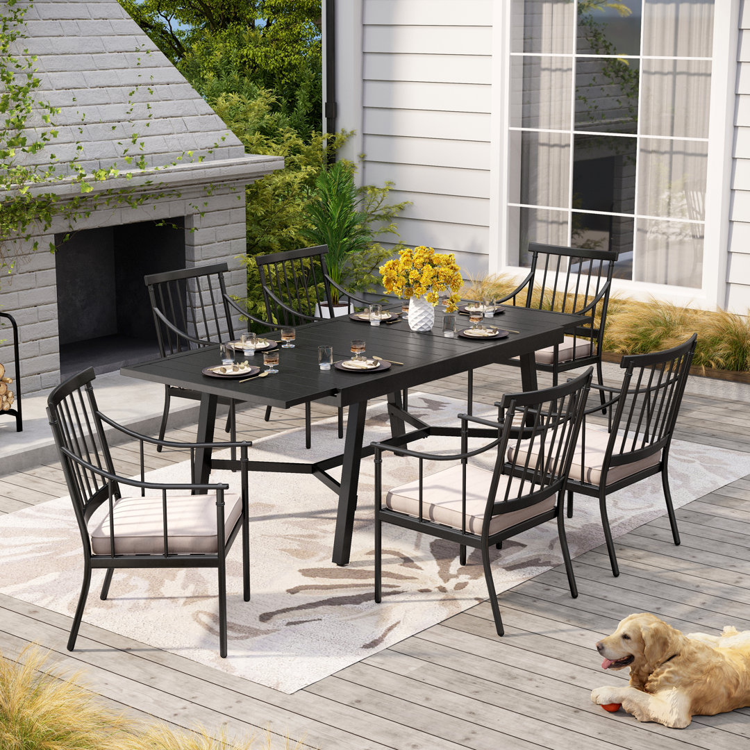 Alyah 6 - Person Metal Patio Dining Set with Extendable Rectangular Table , Cushions Included Lark Manor™
