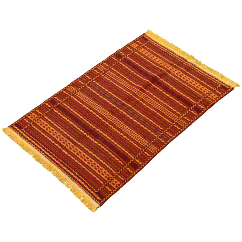 Tapis rouge foncé / jaune en laine fabriqué à la main Kilim