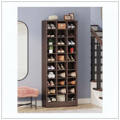 10-Tier 30-Cubby Modern Wooden Shoe Organizer Cabinet