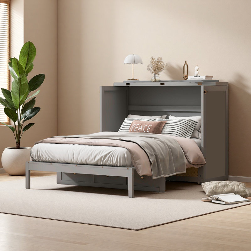 Lit escamotable double avec grands tiroirs, Gris