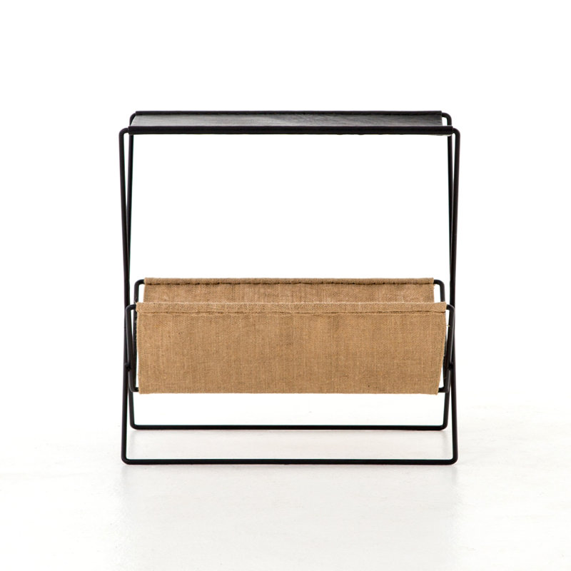 Black Metal and Hemp Freestanding Magazine Rack