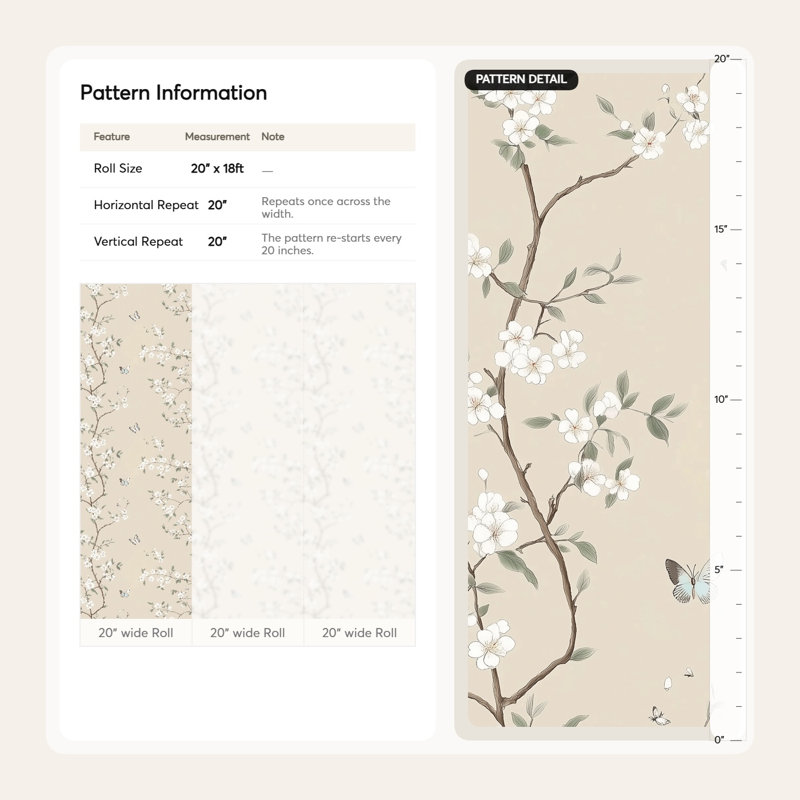 Papier peint floral délicat avec motif de papillons minimalistes