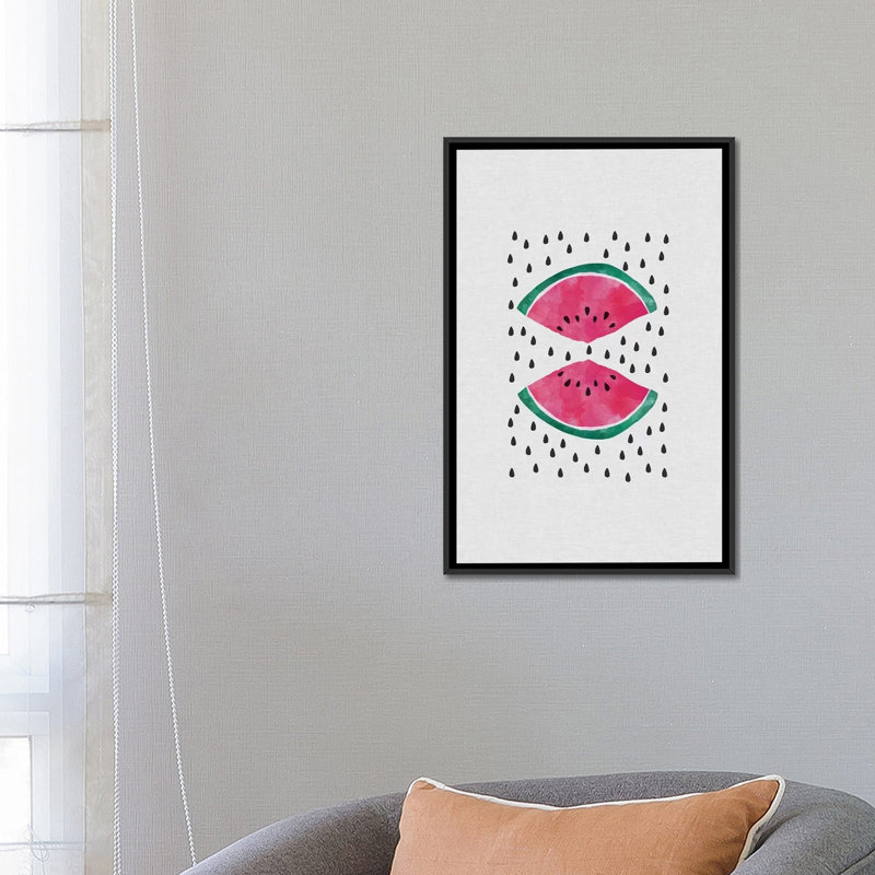 « pastèque slice », impression sur toile, H 26 po x l 18 po x P 1,5 po, Toile avec cadre noir, Pas de tapis