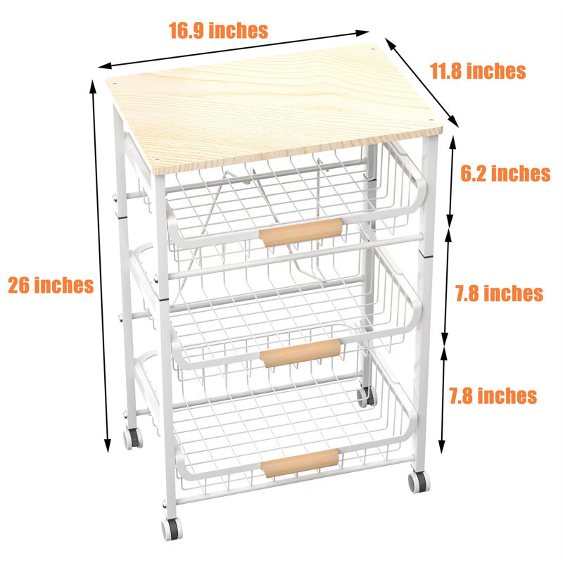 26.38'' H Utility Cart with Wheels, 26.38" H x 18.5" W x 11.81" D, White/Beige