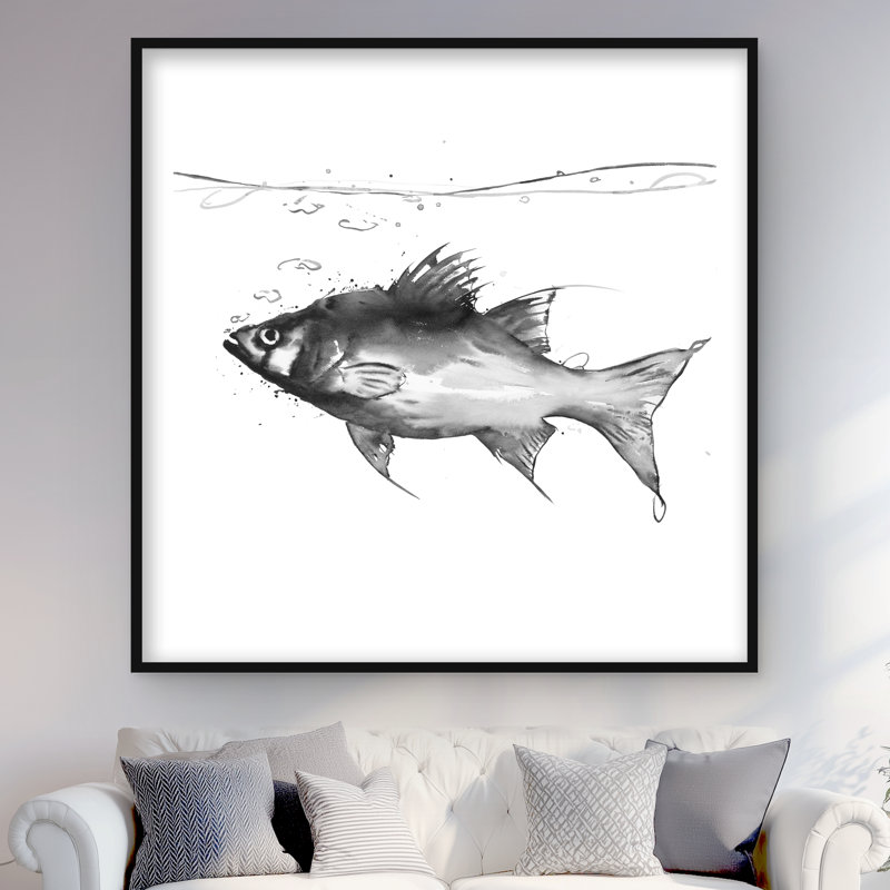 «Natation poisson - animaux aquatiques noirs», reproduction encadrée, H 48 po x l 48 po
