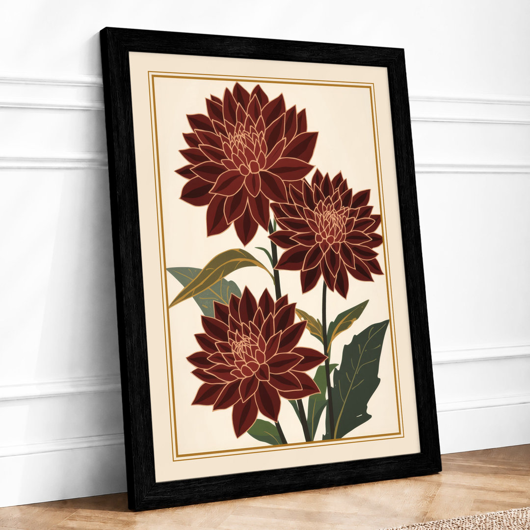 Burgundy Dahlias Botanical - Framed Print