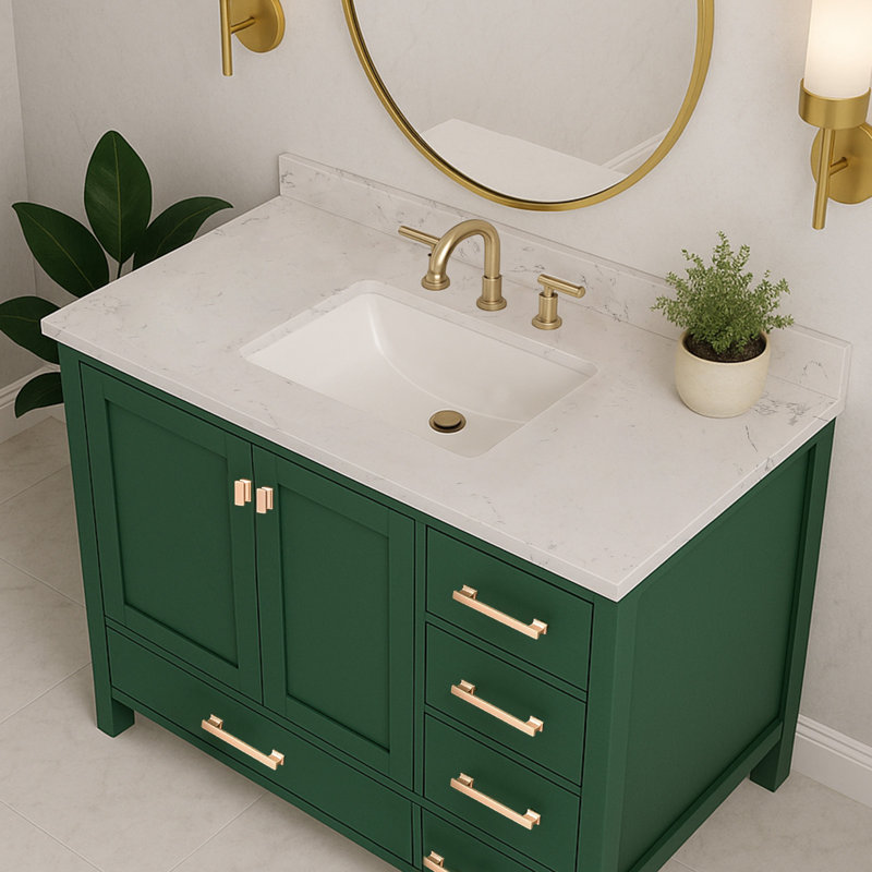 Meuble-lavabo autoportant simple 42 po avec plateau en marbre, Vert