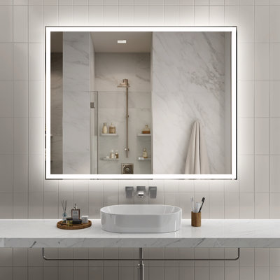 60"X48" Modern LED Smart Mirror With Hiden Light Bathroom Mirror, Front Lit & Back Lit With 3 Color Adjustable, Memory Function, Anti-Fog, Time Mode Control