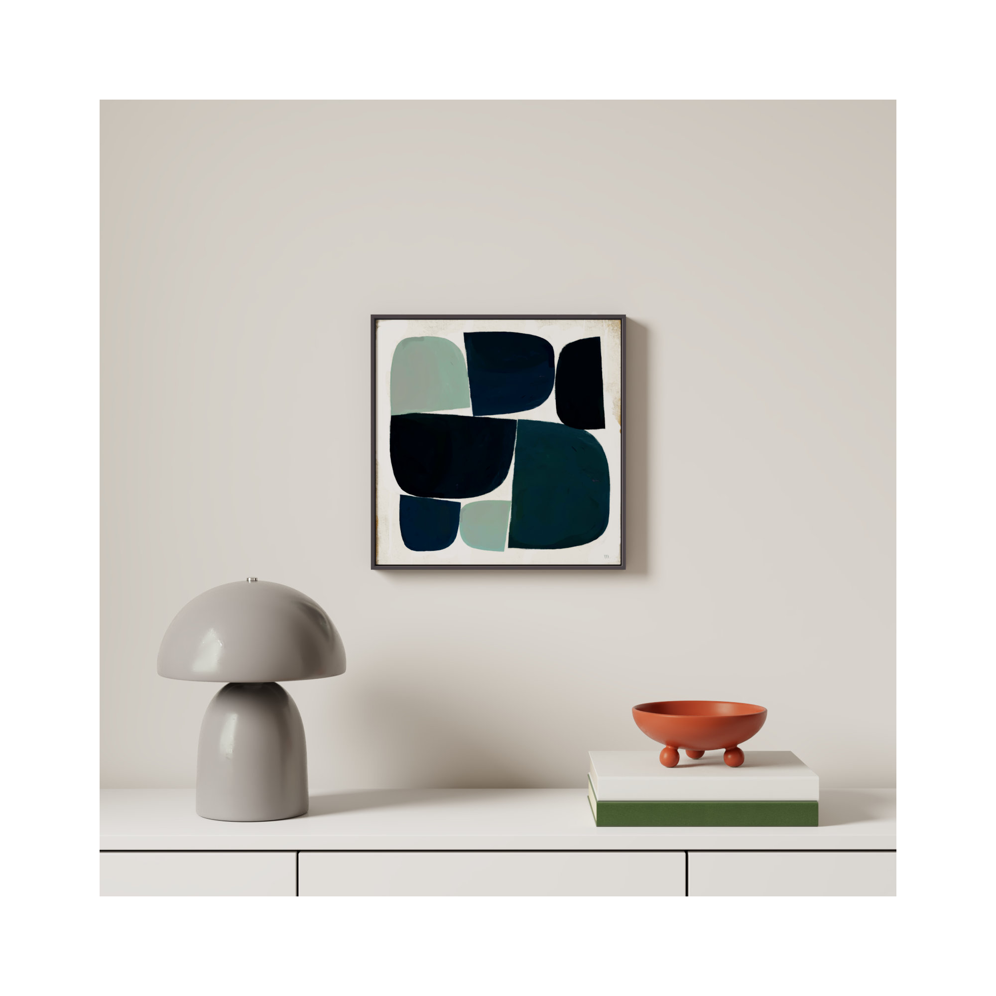 Composizione Di Forme Blue Black With Shadow, Black Single Structure Framed Paper, 16" H x 16" W x 1.25" D