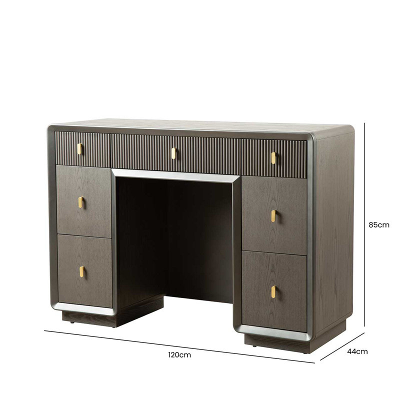 7 Drawer Wooden Dressing Table, Bedroom Makeup Vanity Cosmetics Storage Dresser, Grey
