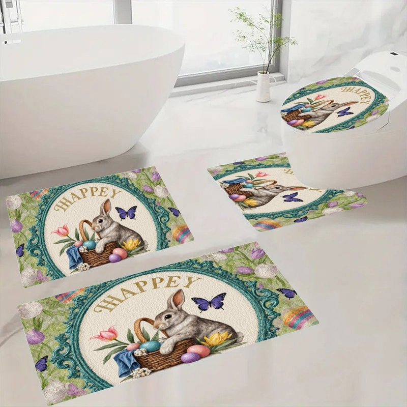Ensemble de tapis de bain lapin avec panier de Pâques, 4 pièces