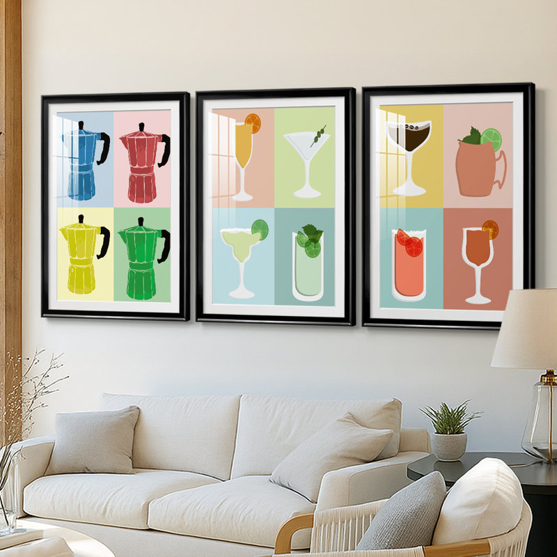 Moka Pot Colorblock - Impression sur mesure encadrée de qualité supérieure - 3 pièces, H 19 po x l 27 po